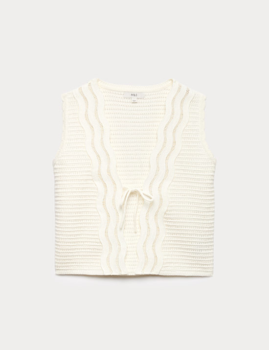 Cotton Rich Lace Detail Knitted Waistcoat