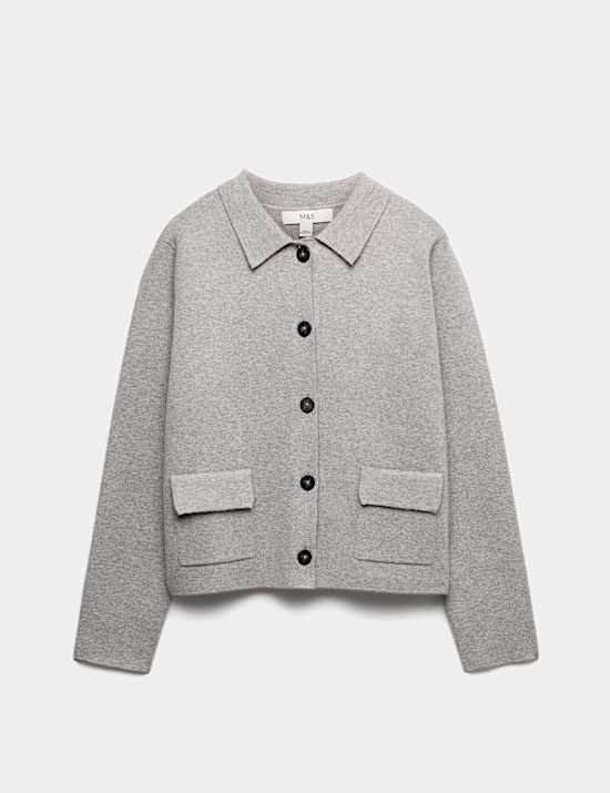 Air-Yarn Pocket Detail Knitted Jacket