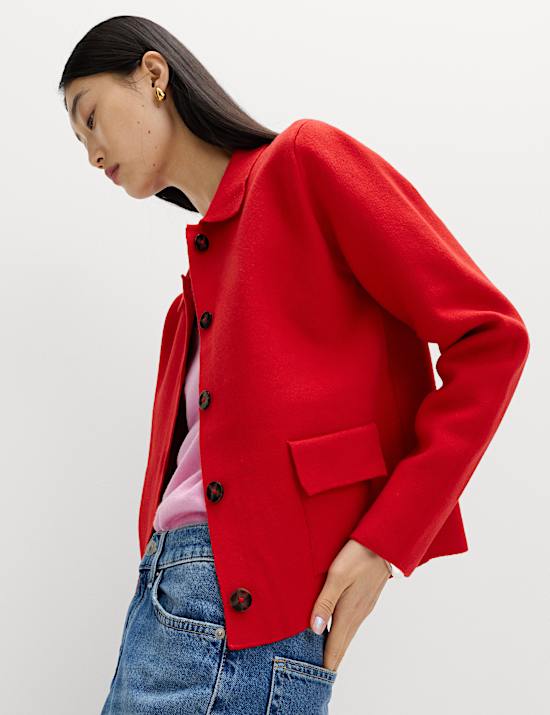 Air-Yarn Pocket Detail Knitted Jacket