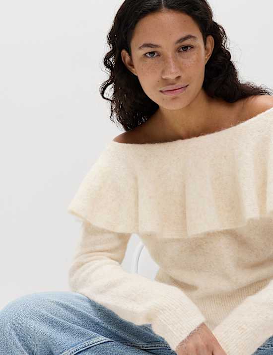 Knitted Bardot Jumper with Alpaca