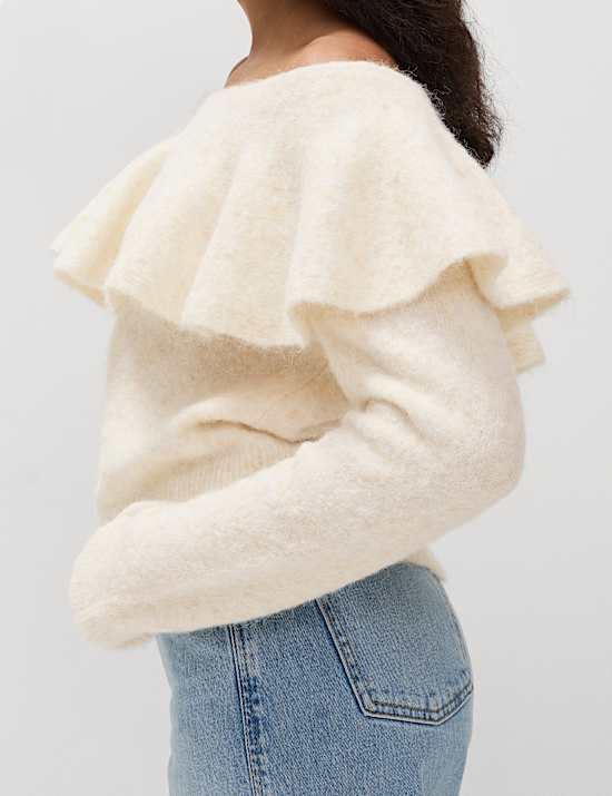 Knitted Bardot Jumper with Alpaca