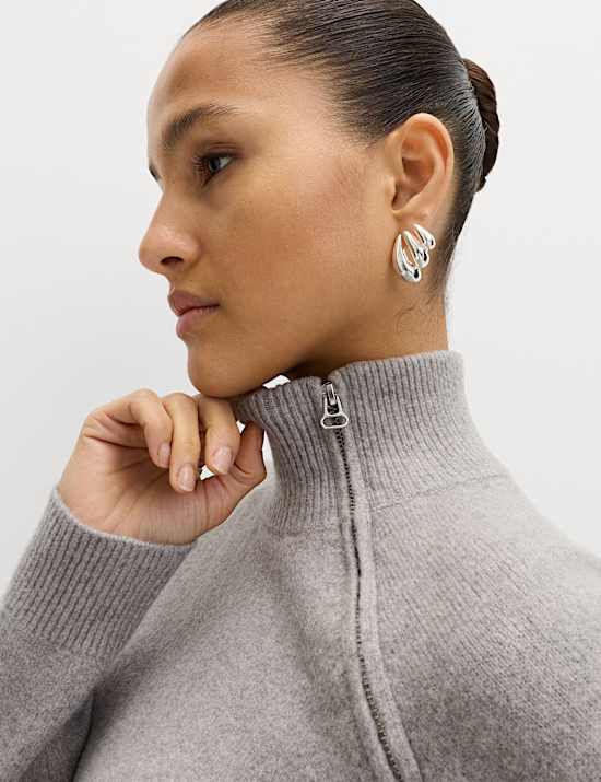 Zip Funnel Neck Relaxed Longline Jumper