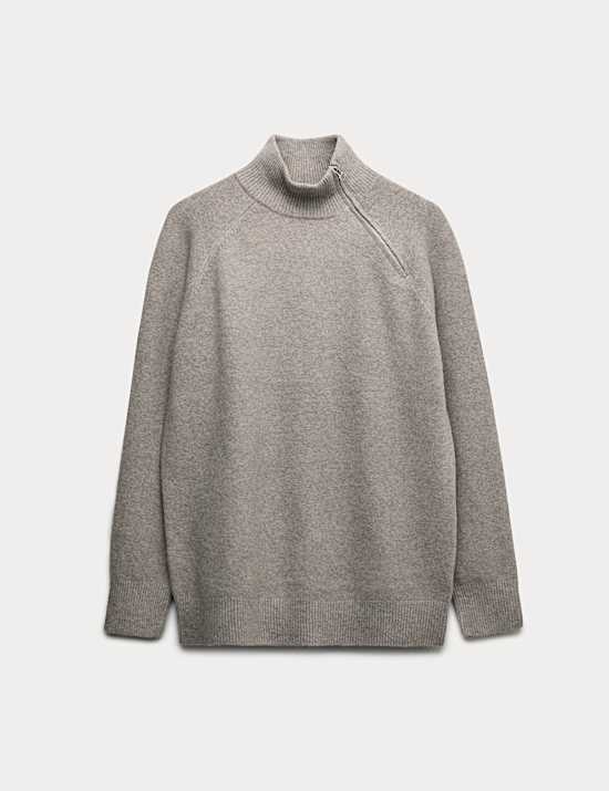 Zip Funnel Neck Relaxed Longline Jumper