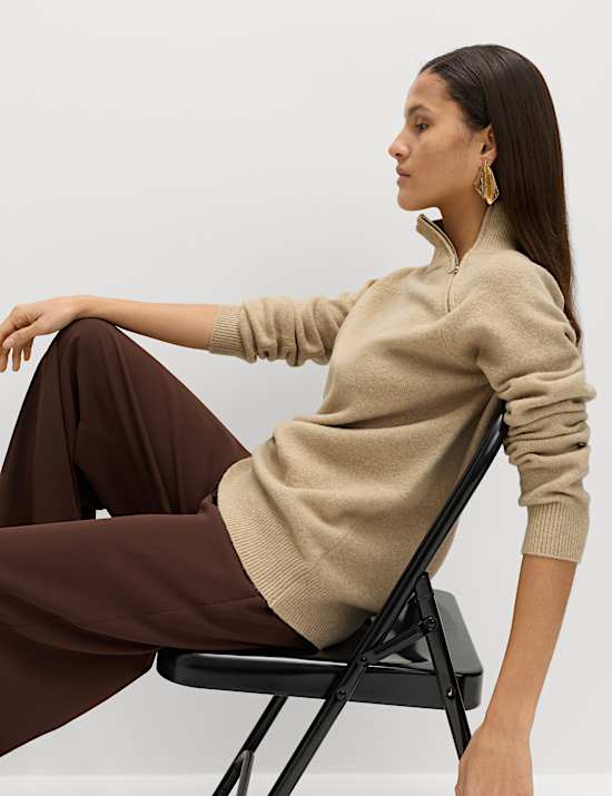 Zip Funnel Neck Relaxed Longline Jumper