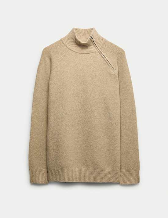 Zip Funnel Neck Relaxed Longline Jumper