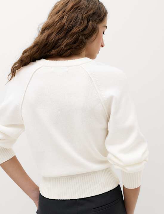 Crew Neck Button Detail Jumper with Wool