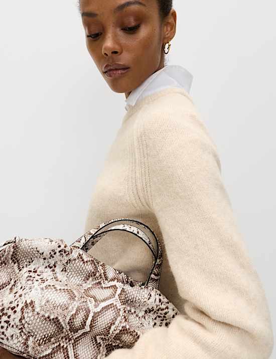 Crew Neck Knitted Dress with Wool