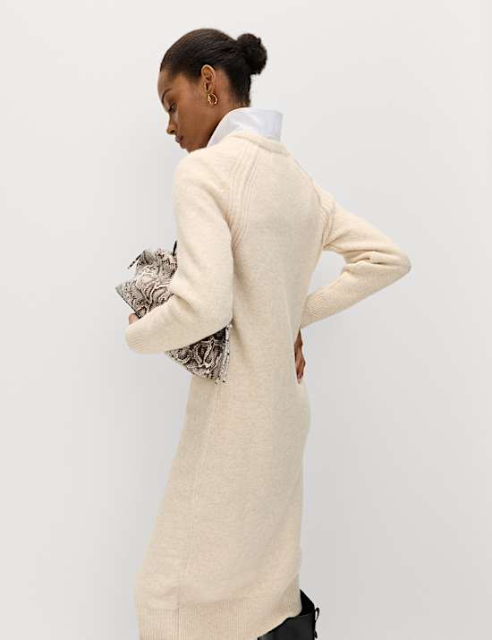 Crew Neck Knitted Dress with Wool