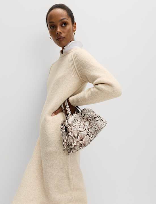 Crew Neck Knitted Dress with Wool