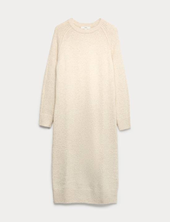 Crew Neck Knitted Dress with Wool