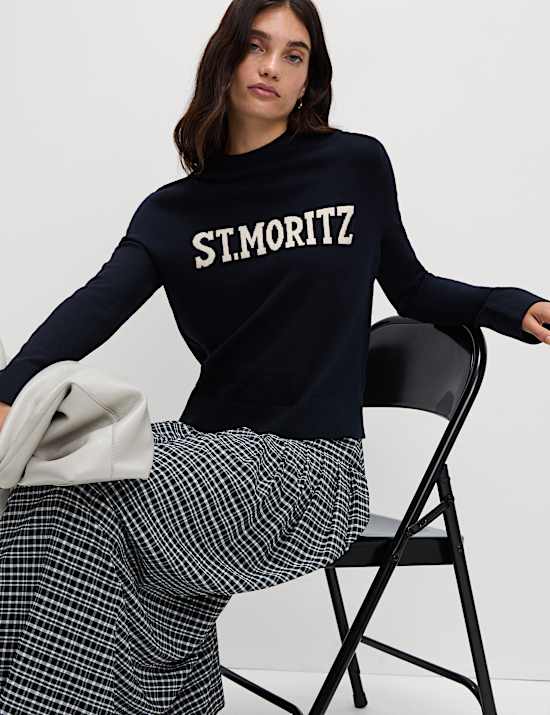 Air-Yarn Slogan Crew Neck Jumper