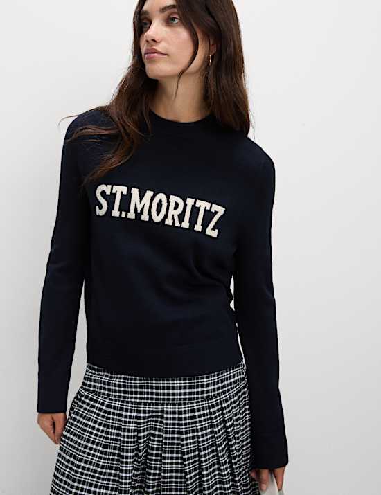 Air-Yarn Slogan Crew Neck Jumper