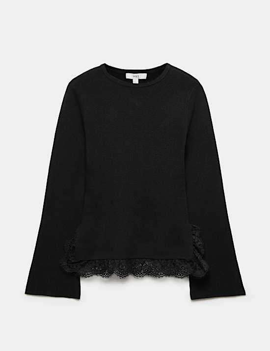 Air-Yarn Lace Hem Slim Fit Jumper