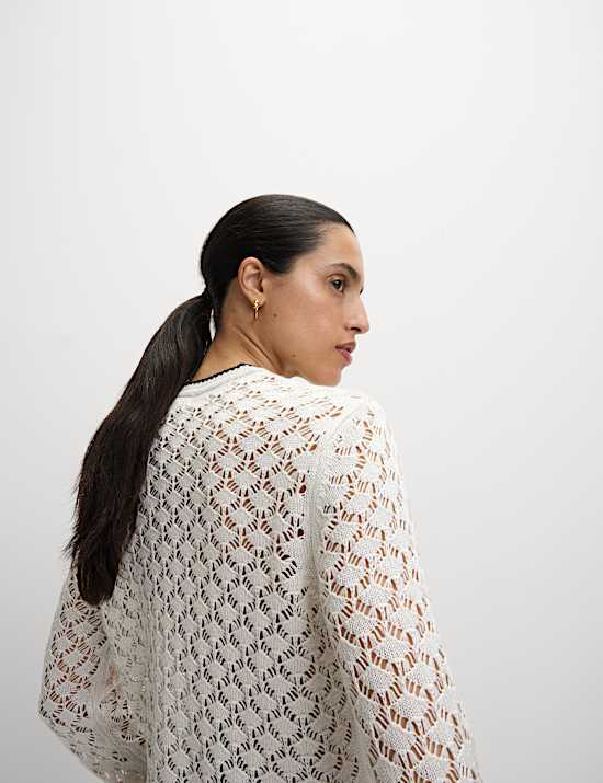 Kardigan Pointelle s výstřihem ke krku a špičatými knoflíky vpředu