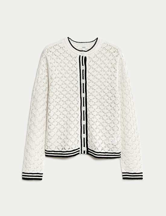 Kardigan Pointelle s výstřihem ke krku a špičatými knoflíky vpředu