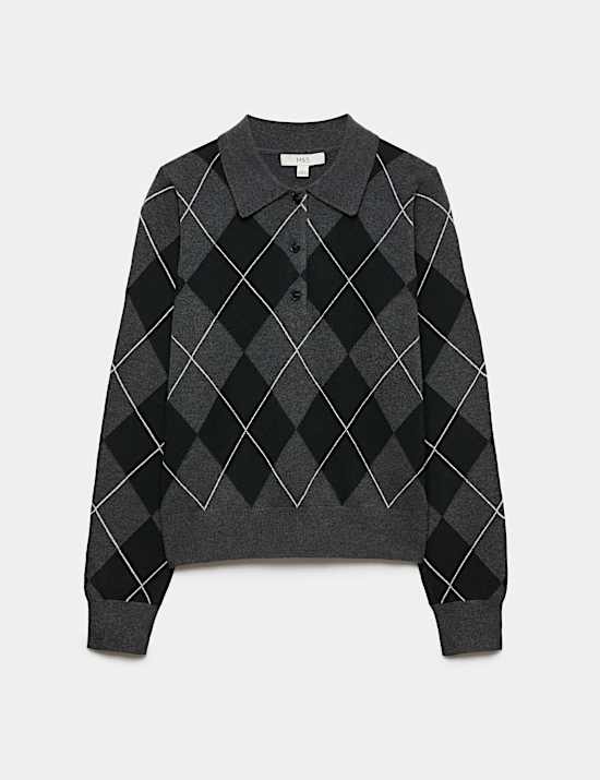 Air Yarn Argyle Collared Cardigan