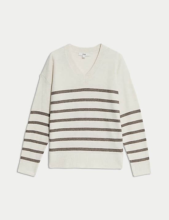 Air-Yarn Striped V-Neck Jumper