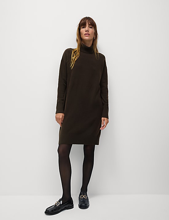 Air-yarn Knitted Roll Neck Sweater Dress