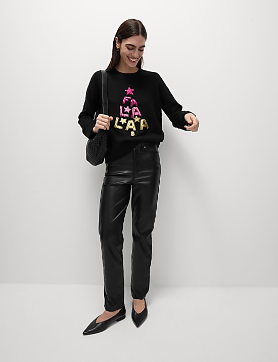 Air-Yarn Sequin 'Falalaa' Christmas Jumper