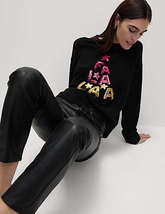 Air-Yarn Sequin 'Falalaa' Christmas Jumper
