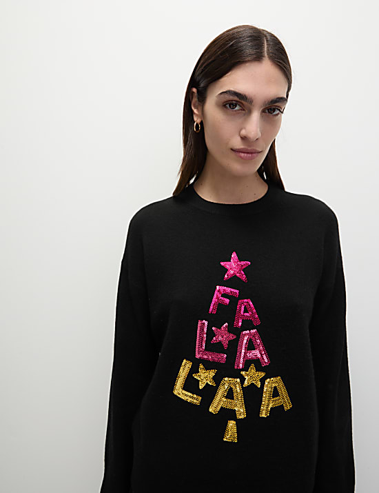 Air-Yarn Sequin 'Falalaa' Christmas Jumper