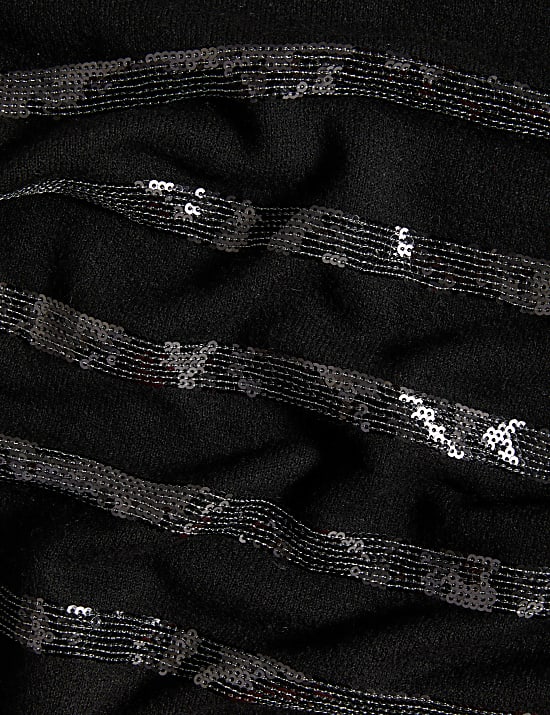 Ριγέ πουλόβερ με κλειστή στρογγυλή λαιμόκοψη και παγιέτες