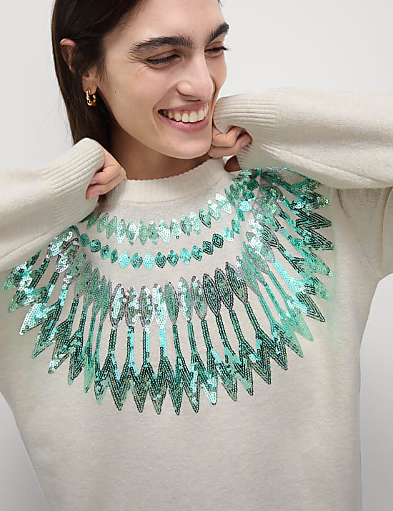 Sequin Fair Isle Relaxed Christmas Jumper