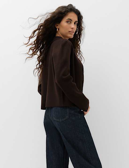 Air-Yarn Collared Faux Fur Trim Knitted Jacket