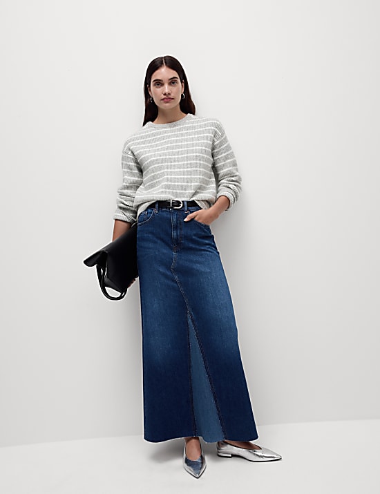 Pull en maille douce &agrave; encolure ronde et rayures