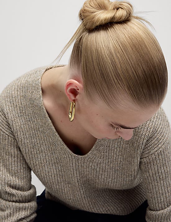 Cloud-Yarn Ribbed V-Neck Split Hem Jumper