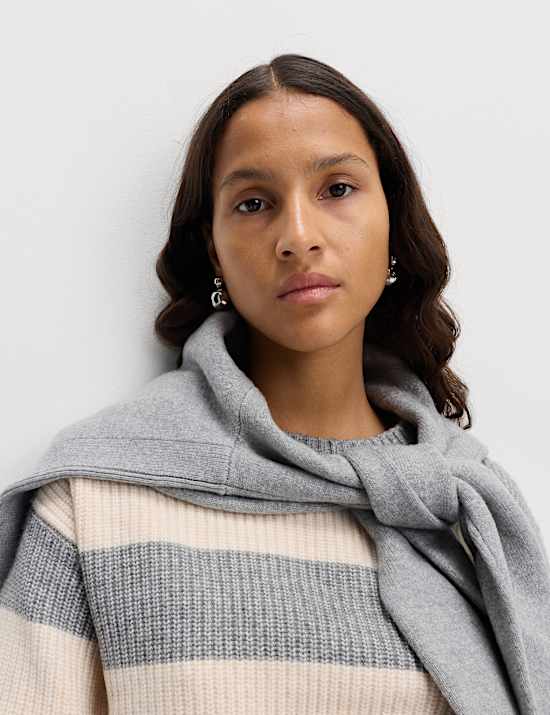 Cloud-Yarn Striped Crew Neck Jumper