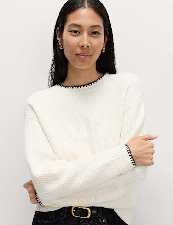 Cloud-Yarn Crew Neck Whipstitch Jumper