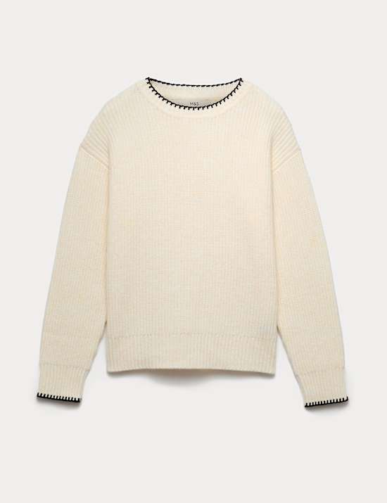 Cloud-Yarn Crew Neck Whipstitch Jumper