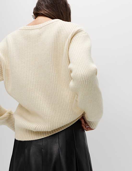 Cloud-Yarn Ribbed Crew Neck Jumper