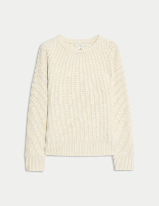 Cloud-Yarn Ribbed Crew Neck Jumper