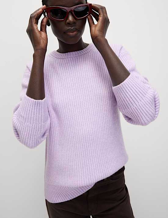 Cloud-Yarn Ribbed Crew Neck Jumper