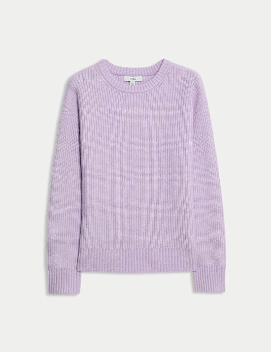 Cloud-Yarn Ribbed Crew Neck Jumper