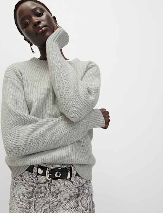 Jumper Kerah Bundar Ribbed Benang Cloud