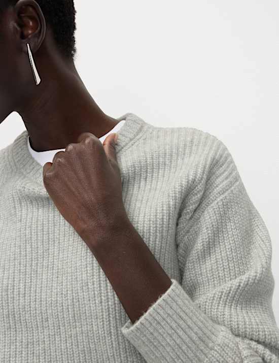 Jumper Kerah Bundar Ribbed Benang Cloud