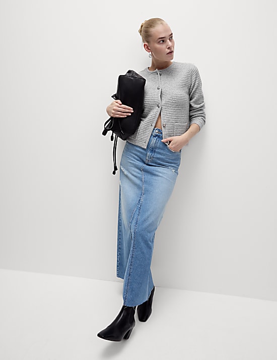 Cloud-Yarn Textured Crew Neck Cardigan