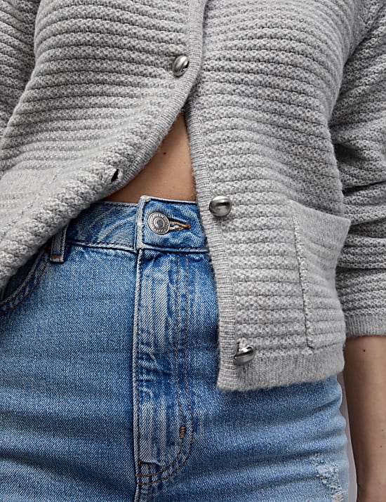 Cloud-Yarn Textured Crew Neck Cardigan