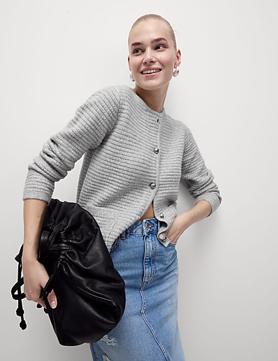 Cloud-Yarn Textured Crew Neck Cardigan