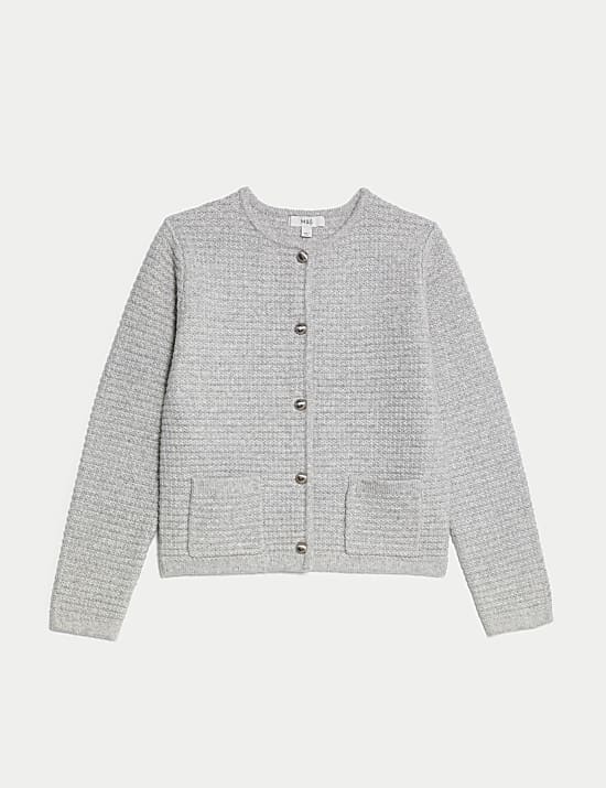 Cloud-Yarn Textured Crew Neck Cardigan