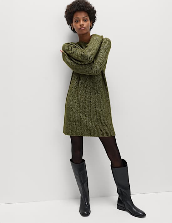 Cloud-Yarn Ribbed Relaxed Mini Knitted Dress