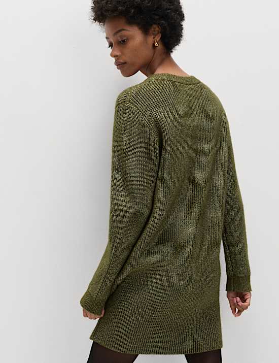 Cloud-Yarn Ribbed Relaxed Mini Knitted Dress