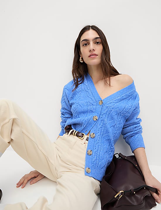 Textured V-Neck Relaxed Fit Cardigan