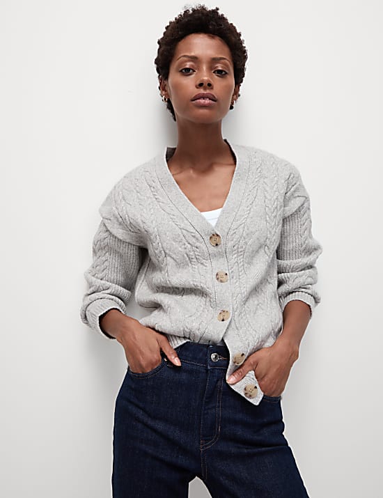 Textured V-Neck Relaxed Fit Cardigan