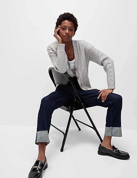 Textured V-Neck Relaxed Fit Cardigan