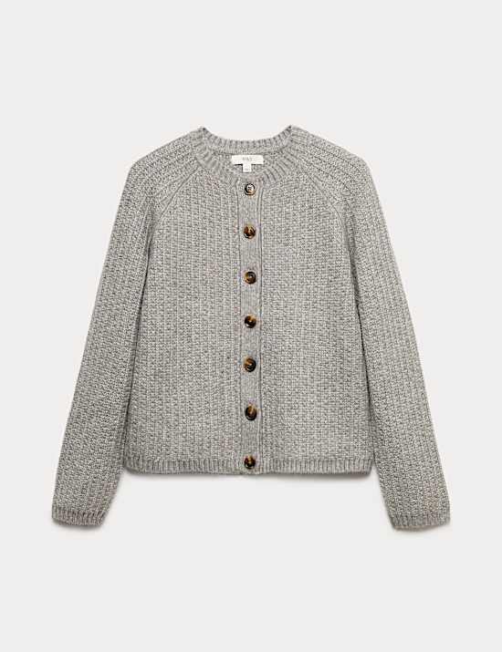 Cloud-Yarn Textured Crew Neck Cardigan