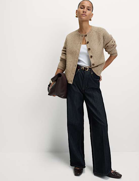 Cloud-Yarn Textured Crew Neck Cardigan